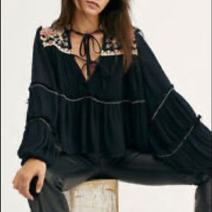 Free People flowy blouse with floral embroidery